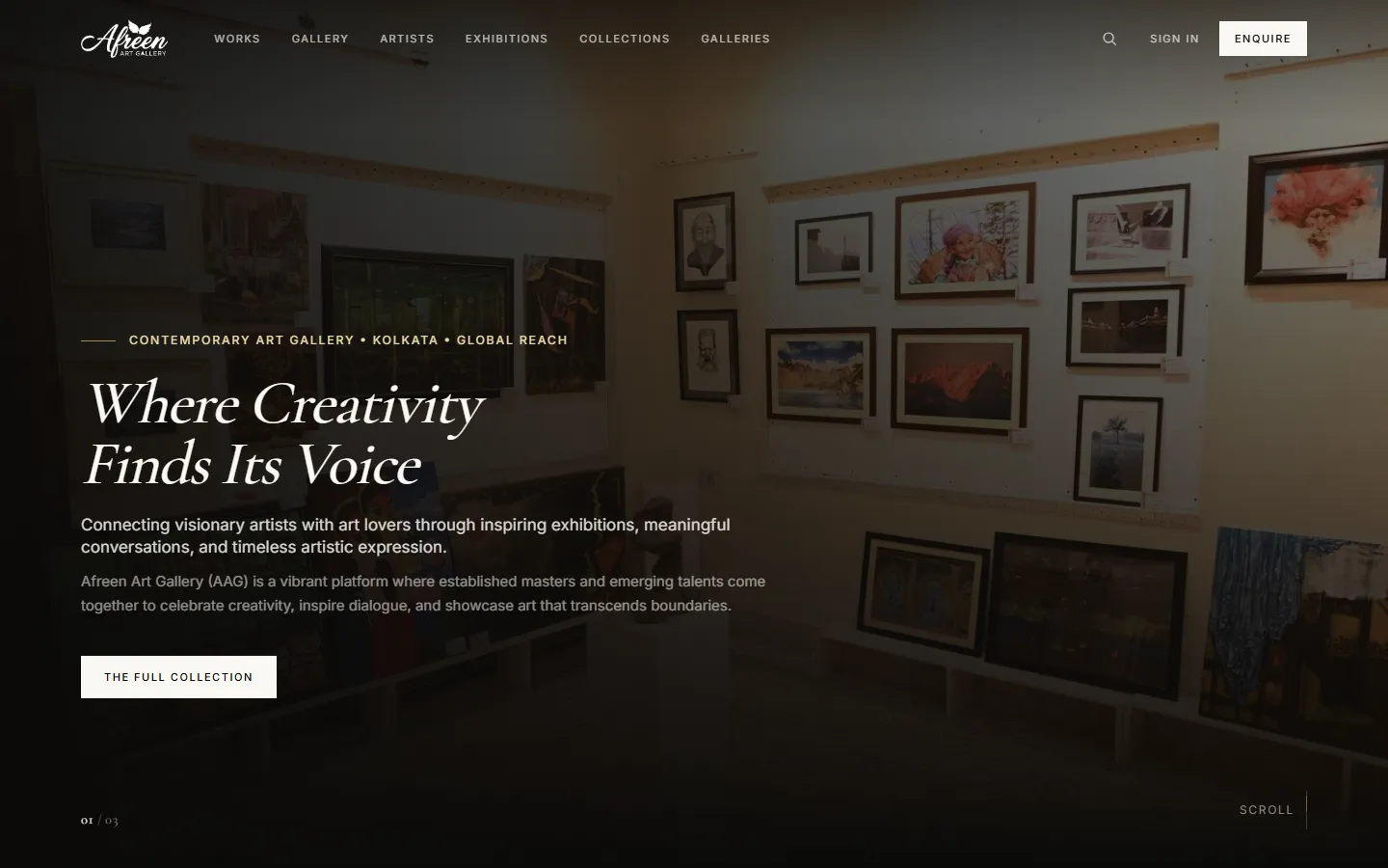 Screenshot of Afreen Art Gallery's live site