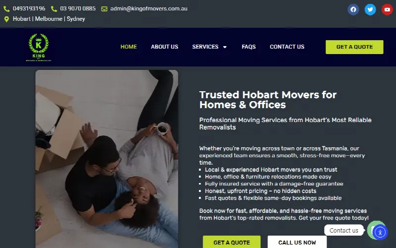 A removalist site covering Hobart, Melbourne and Sydney