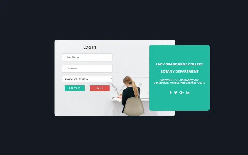 A Botany Department portal with OTP sign-in