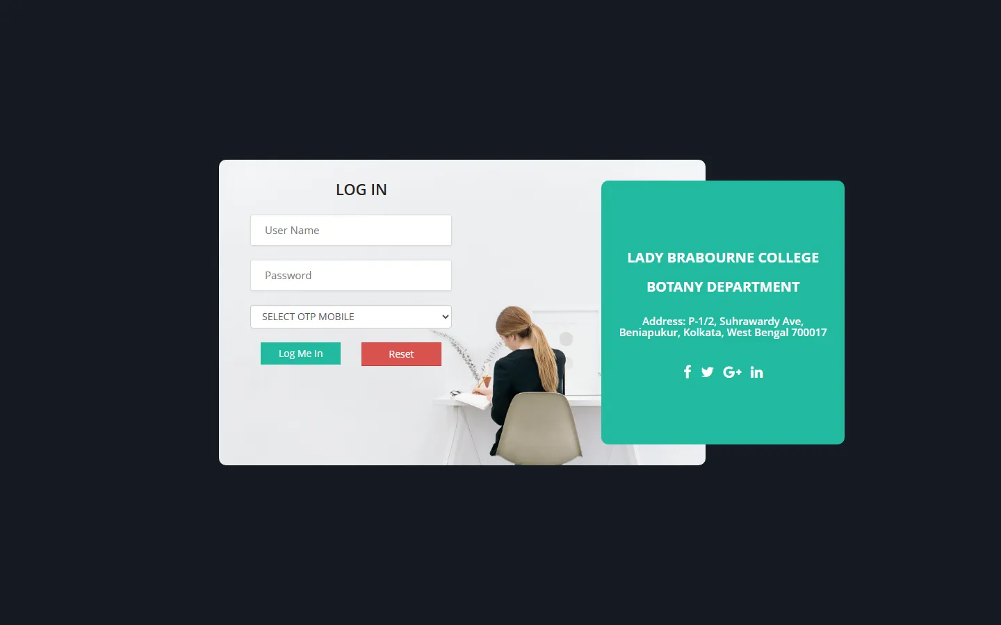 A Botany Department portal with OTP sign-in