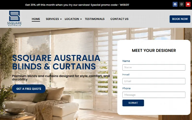 Custom curtains and blinds, booked through the website